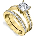 thumbnail image 2 of Metal Masters Womens Goldtone Solid Sterling Silver Princess Cut Bridal Set Engagement Wedding Ring Bands Cubic Zirconia 5, 2 of 5
