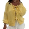 thumbnail image 2 of Women'S Lace-Up Cardigan Sweater Chunky Knit Long Puff Sleeve Fashion Autumn and Winter Jacket Coat Yellow XL, 2 of 7