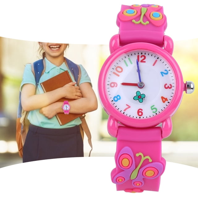 Wrist Watch Watch, PVC Watchband Cute Pattern For Kids Girls Boys Decoration Purple,Rose Red