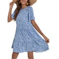 thumbnail image 3 of Fangasis Ladies Sundress Floral Print Swing Dresses Summer Short Mini Dress Womens Casual Holiday Blue L, 3 of 5