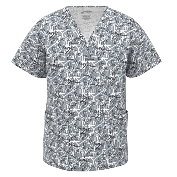 Men Stretch Print Scrub Top - Medical Uniform Men Nurse School Print Scrubs V Neck Top PSM105 M010 XS