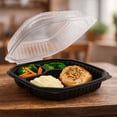 thumbnail image 5 of EcoQuality 9x9x3 Inch 3 Compartment Black Hinged Takeout Containers with Clear Lids Food Storage Clamshell for Meal Prep, Restaurant, Catering, and Takeout Packaging (20), 5 of 8