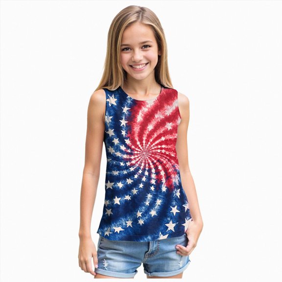 Splozh Cute Tank Tops 5-14 Years Summer 4th of July Athletic Dance Undershirts for Toddler Teen Girls Cute Tops for Girls Dance Tops,Blue,11-12 Years