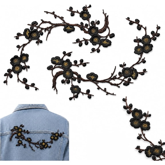 Zlinib 2/4PCS Cherry Blossom Patches, Iron On Sakura Embroidered Flower Patches for Clothes, Jeans, Backpacks, Hats, Bags & DIY Craft Decoration