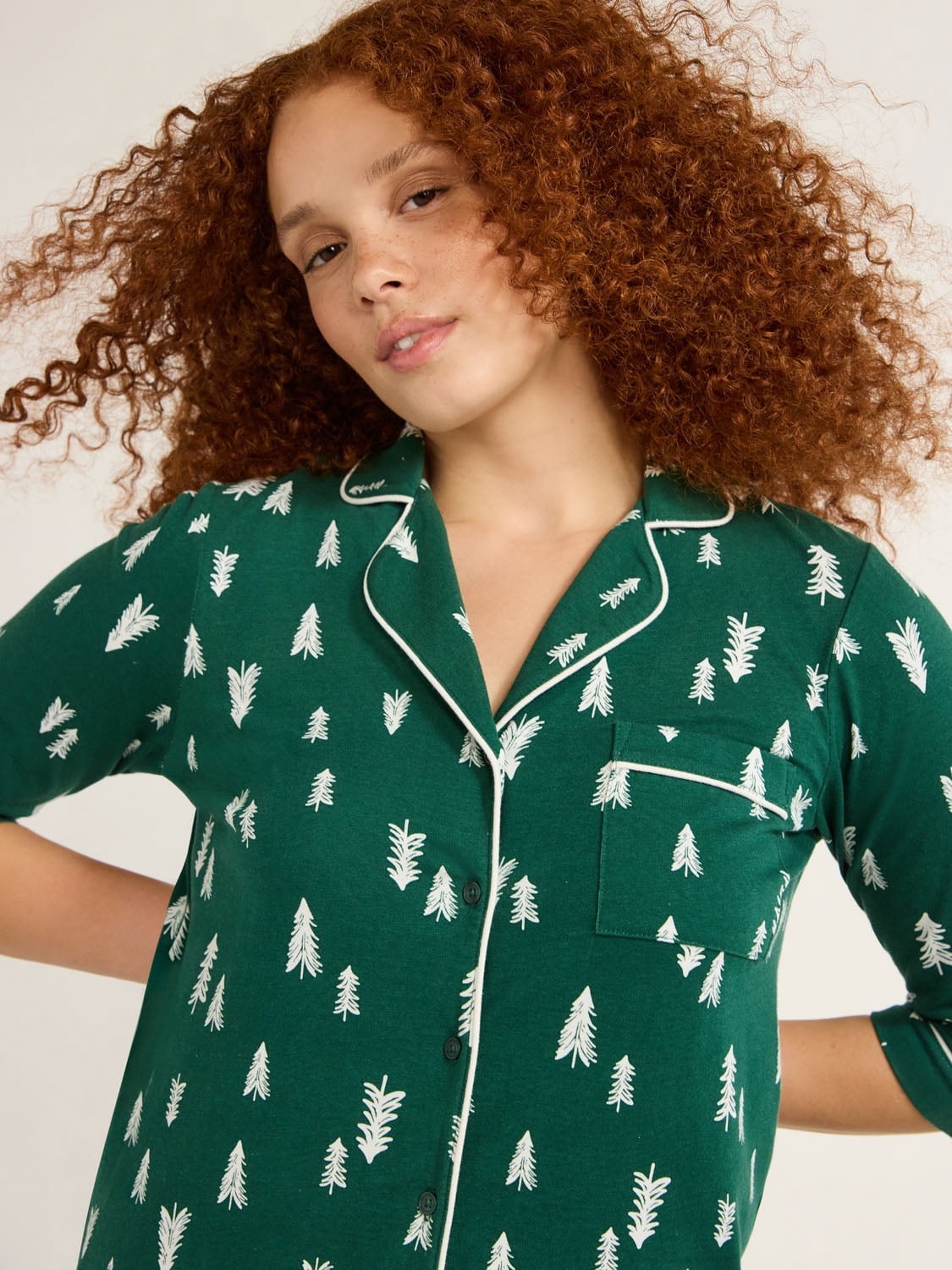 Joyspun Women’s and Women’s Plus Cotton Blend Notch Collar Pajama Set, 2-Piece, Sizes XS to 4X