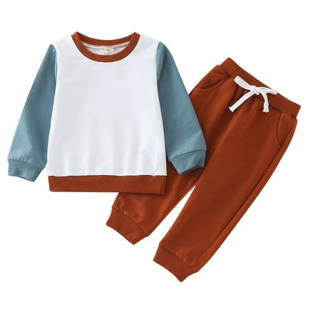 

ZHAGHMIN 9 Months Baby Boy Clothes Toddler Boys Girls Winter Long Sleeve Patchwork Colour Tops Pants 2Pcs Outfits Clothes Set Babies Jackets Girls Boys Preppy Clothes Boys 6 Months Winter Outfits Fa