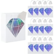 7 1/4" x 9" Medium Iridescent Diamond Paper Gift Bags with Tags - 12 Pieces