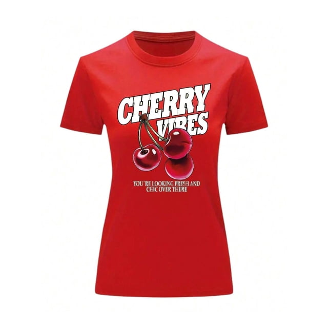 Playera Blusa De Cerezas Cherry Vibes Ropa Para Mujer Color Rojo Talla Chica Marca Emil SaEs