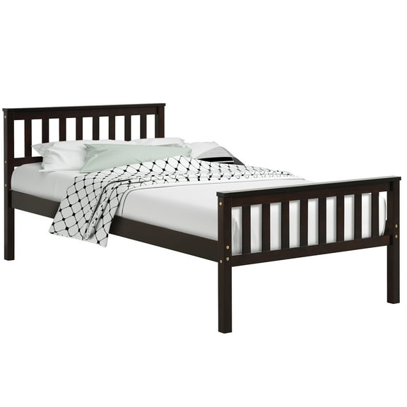 Topbuy Pine Wood Easy Clean Platform Bed, Twin, Espresso