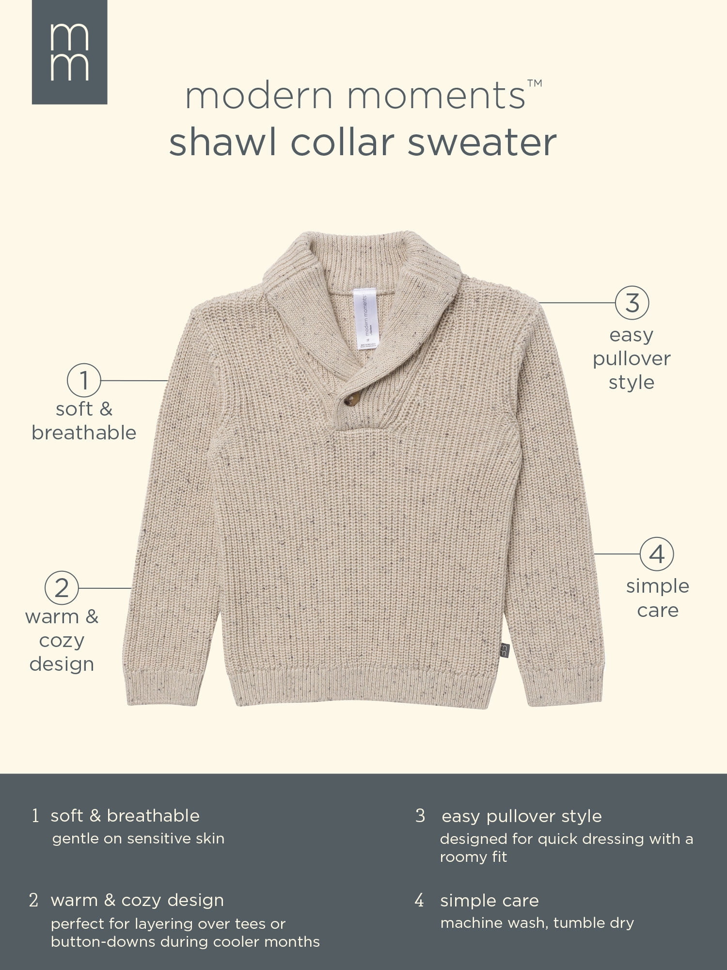 Modern Moments by Gerber Toddler Boy Shawl Collar Sweater, Sizes 12M-5T