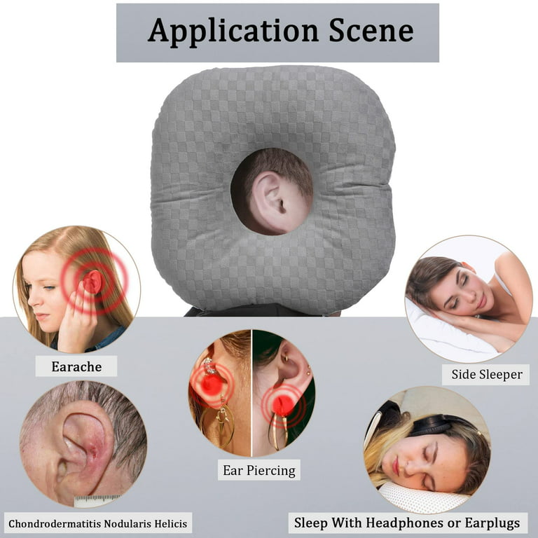 Ear Piercing Pillow for Side Sleepers, Small Pillow with Ear Hole Donut  Pillow for Ear Relief Ear Pressure Ear Pain, Headphones