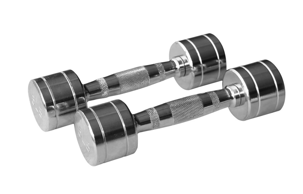 Gymenist Set of 2 Round Chrome Dumbbells with Chromed Metal Handles, Pair of 2 Heavy Dumbbells