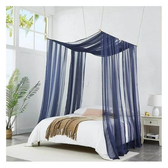 Navy Blue Bed Canopy Curtains Set of 2 - 55x288 Inch - King Size Bed Canopy for Girls, Bed Tent, Room Decor