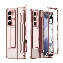 for Galaxy Z Fold 5 Case, Built-in S Pen & S Pen Holder & Hidden Kickstand with Stylus, Wireless Charging Hard PC Shockproof Military Grade Protection Case for Samsung Galaxy Z fold 5 2023, Rosegold