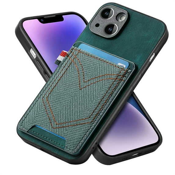 ELEHOLD for iPhone 14 Plus, Wallet Phone Case,Slim Leather Shockproof Lens Protector with Card Slot Anti-Scratch Case Cover,Support Magnetic Car Mount, green