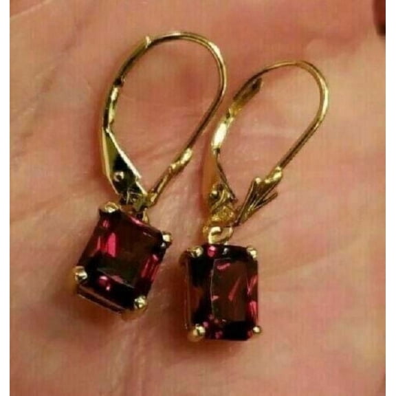 3Ct Lab Created Garnet Cushion Cut Solitaire Drop & Dangle Earrings 14K Yellow Gold Plated