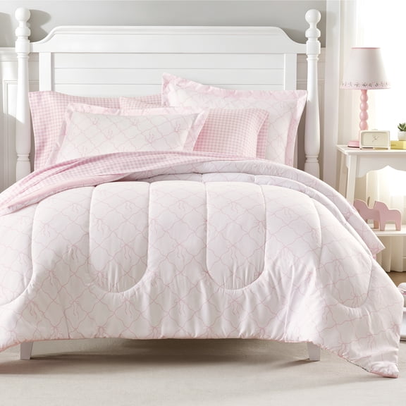 Dream Factory 5-Piece Bow Trellis Bed in a Bag, Pink, Twin