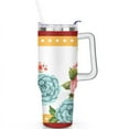 thumbnail image 2 of 40oz Pioneer Colorful Floral Stainless Steel Flip Straw Tumbler with Lid and Straw Spill Proof Travel Cup Double Wall Vacuum Insulated Coffee Mug with Handle White, 2 of 7