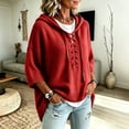 thumbnail image 4 of women's sweaters Lightweight Lace Up Knit Summer Sweater Relaxed Loose Fit 3/4 Batwing Sleeve Hooded Pullover Casual Vacation Lounge Womens Tops, 4 of 6