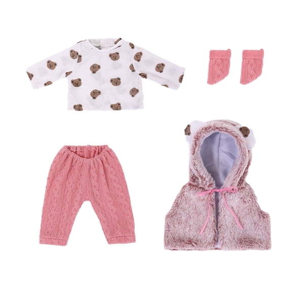 Gqtwoy Reborn Doll Clothes, Winter Clothes, Doll Outfits, Warm Hooded Jacket, Cute Bear Design, Plush Lining, Perfect Fit for 18 Inch Doll, Knitted Pants