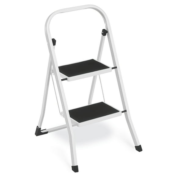 SONGMICS Step Ladder, 2-Step Ladder, Folding Ladder, Safety Lock, Space-Saving Storage, Holds up to 330 lb, Cloud White