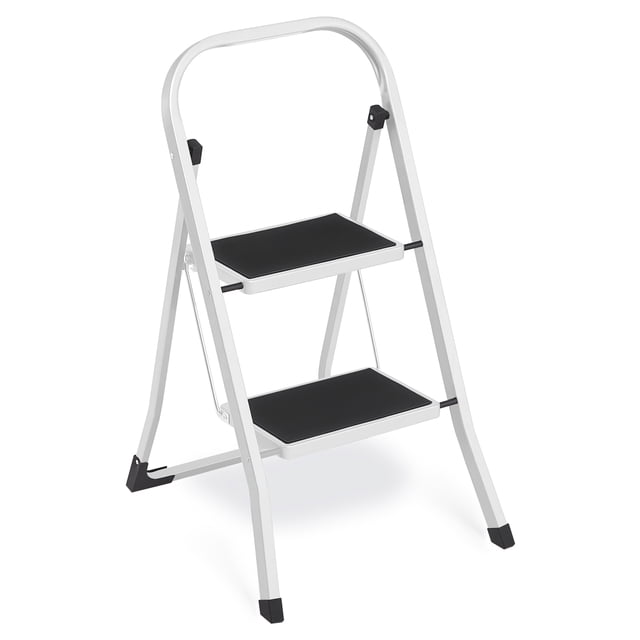 SONGMICS Step Ladder, 2-Step Ladder, Folding Ladder, Safety Lock, Space-Saving Storage, Holds up to 330 lb, Cloud White