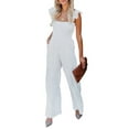 thumbnail image 2 of Franhais Women Summer Wide Leg Jumpsuit, Solid Color Flying Sleeve Square Neck Ruched Rompers Overalls, 2 of 4