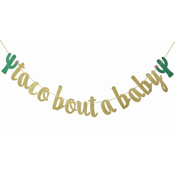 Taco Bout A Baby Gold Glitter Banner Sign Garland for Mexican Themed Baby Shower Party Decorations Supplies Cursive Bunting Photo Booth Props