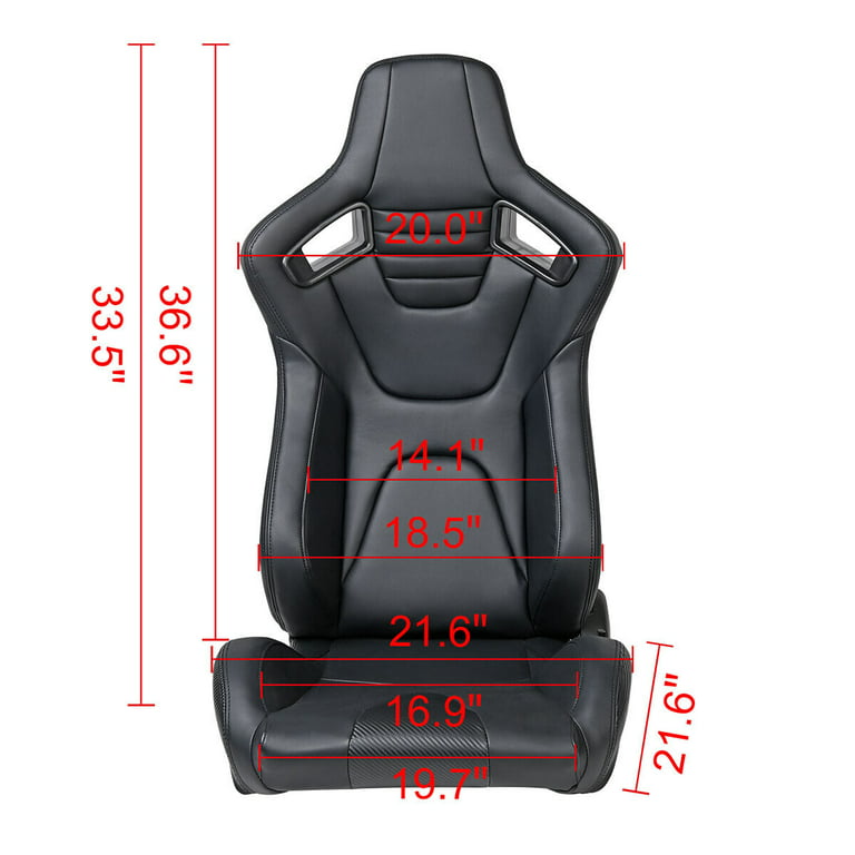 Racing Seats, 2PCS Universal PVC Leather Bucket Seats Sport Pair Adjustable  Seats with Sliders (Black & Red Stitching)