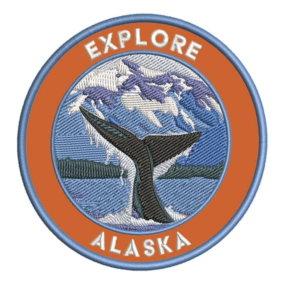 Explore! Alaska 3.5 Inch Iron Or Sew On Embroidered Fabric Badge Patch Seek Adventure, National Park Iconic Series