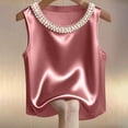 thumbnail image 2 of Ulitacool Tank Tops For Womens Elegant Solid Color Satin Tank Top With Pearl Round Neckline Summer Sleeveless Camisole Retro Daily Wear Xl Pink, 2 of 4