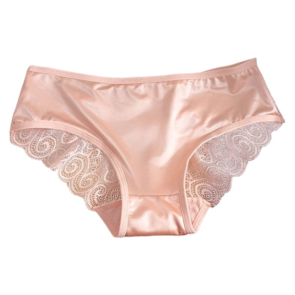 WEIWEN Seamless Underwear for Women Low Rise Silk Satin No Show Panties Soft Breathable Mesh Lace No Show Cheeky Bikini Hipster Briefs Pink, XL