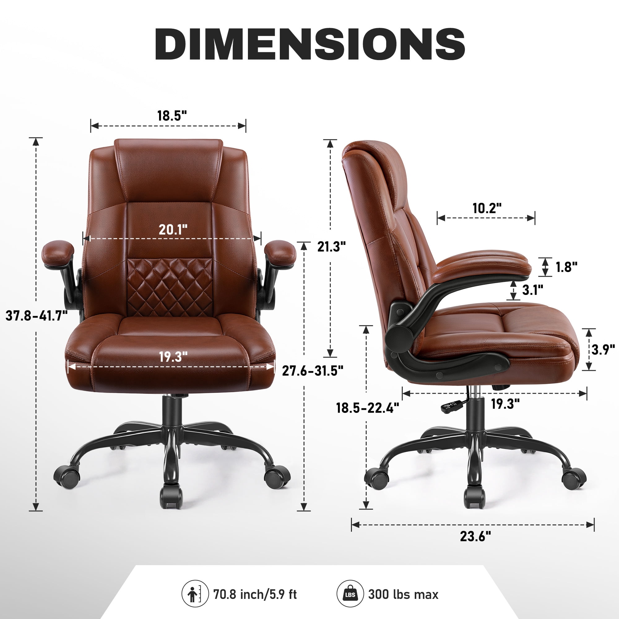 ALLGOD Leather Office Chair 400lbs, Ergonomic Desk Chairs with Back Support, Computer Chair with Wheels and Adjustable Armrest for Home Office, 360°Swivel Free, Dark Brown