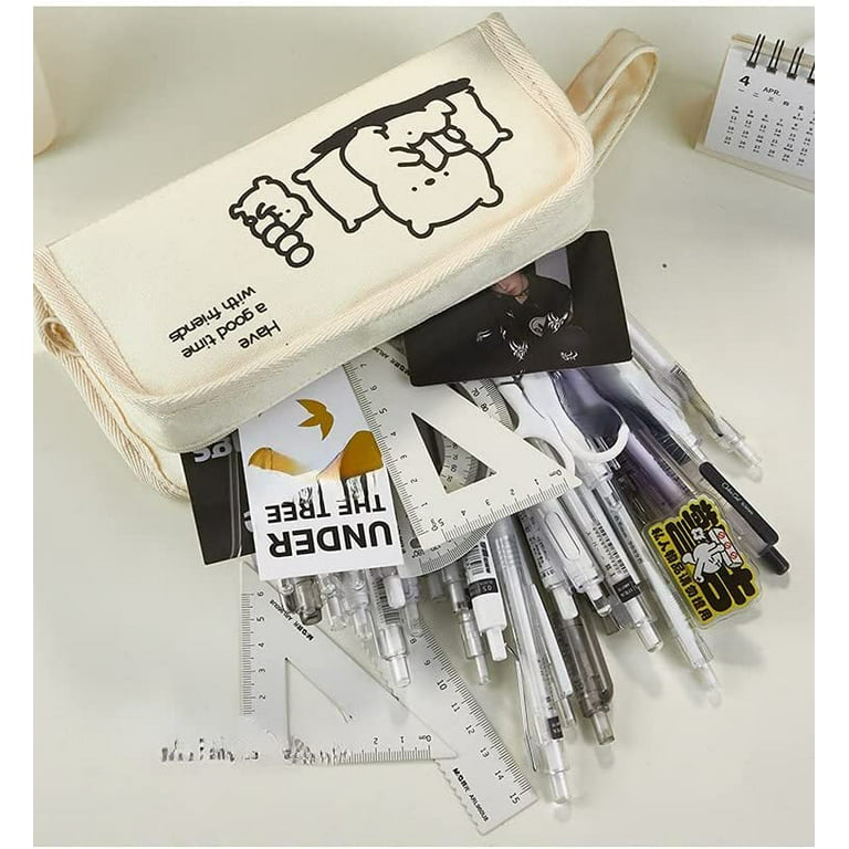 DanceeMangoos Japanese Cute Cartoon Print Pencil Cases Multi-Layer Simple  Aesthetic Multifunctional Pencil Punch for Student College (Rabbit)