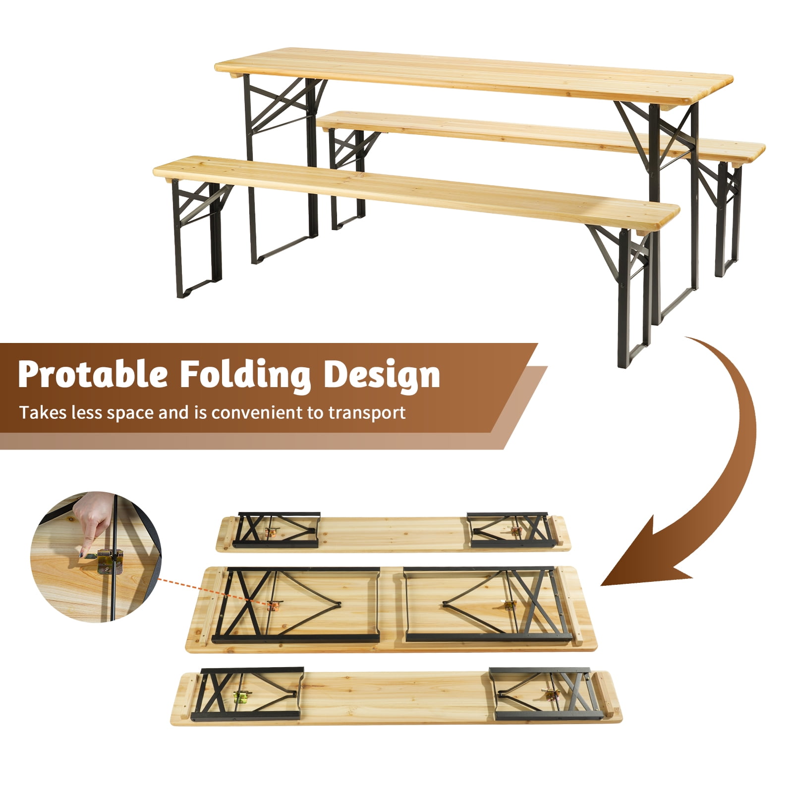 Ktaxon 6' Wooden Outdoor Folding Patio Camping Picnic Table Set with Bench
