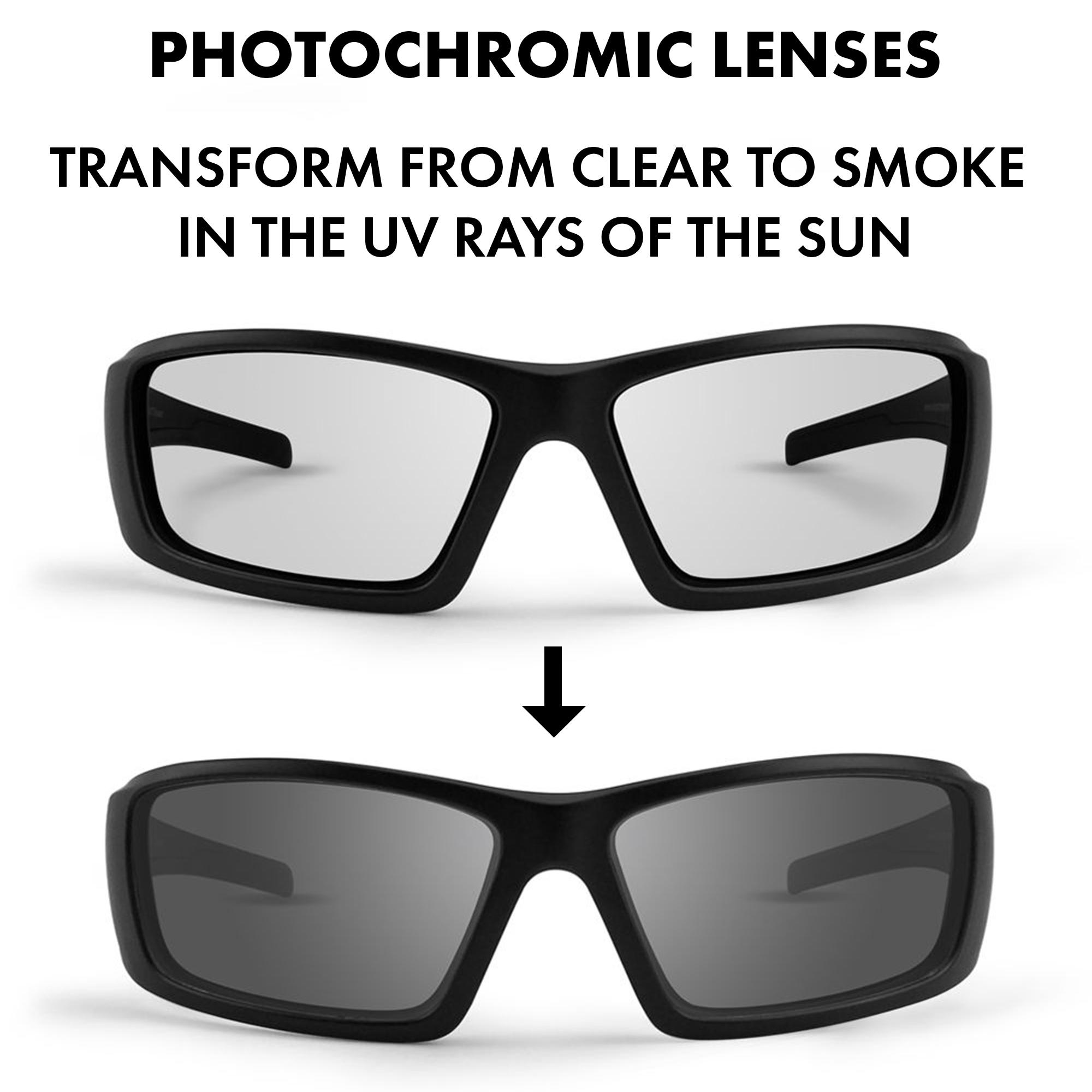 Epoch Eyewear EPOCH 3 Photochromic Motorcycle Sunglasses Black Frames Clear to Smoke lens - image 3 of 6