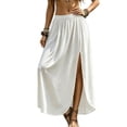 thumbnail image 2 of Skirts for Women Summer Boho Maxi Elastic High Waist Side Slit Casual Pleated Vacation Beach Skirts, 2 of 9
