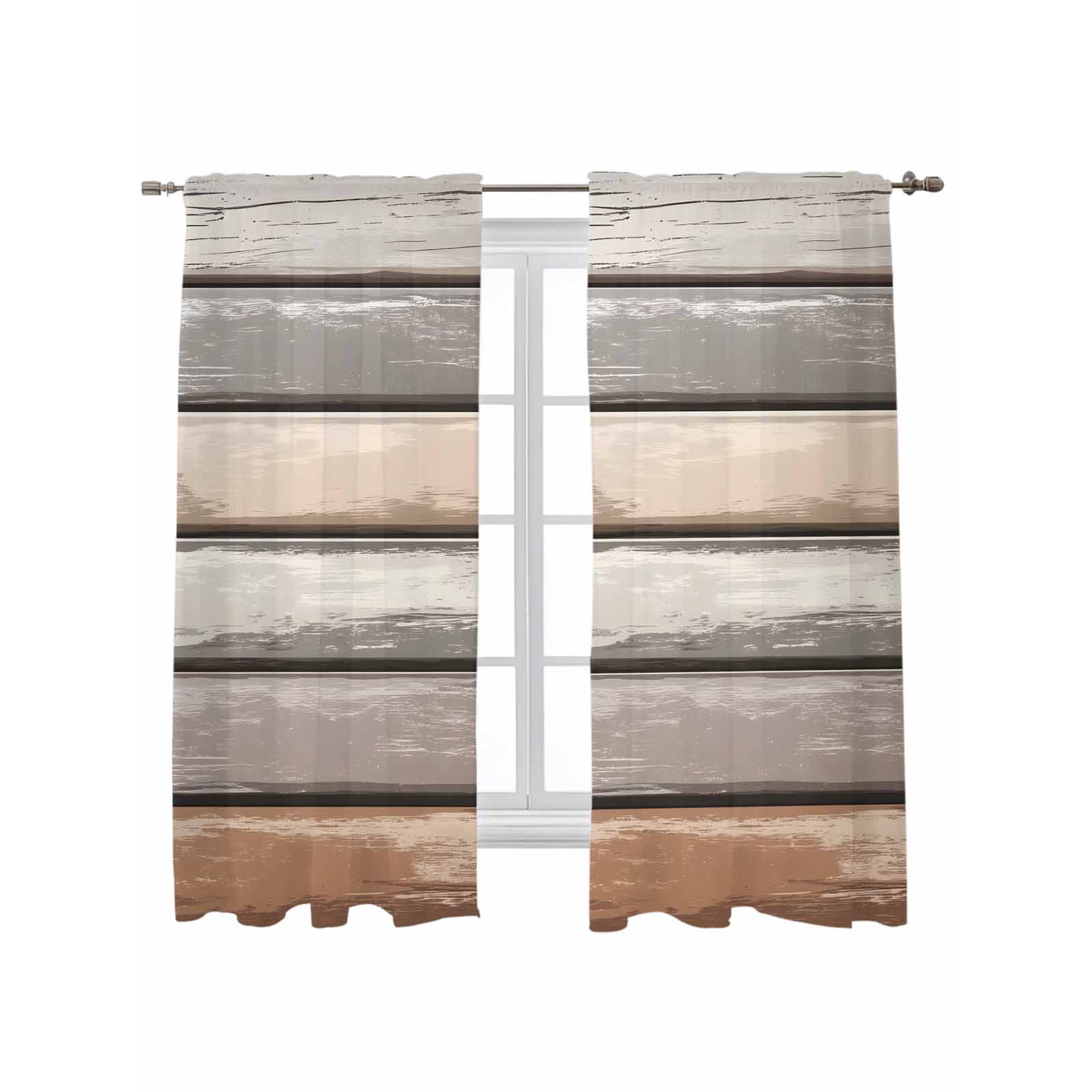 Brown Beige Stripes Curtains 72 Inch Length,Sheer Curtains for Bedroom Living Room Window Geometric Painting Neutral Textured Rod Pocket Drapes Kitchen Curtains Small Half Window 52"x72" 2 Panels