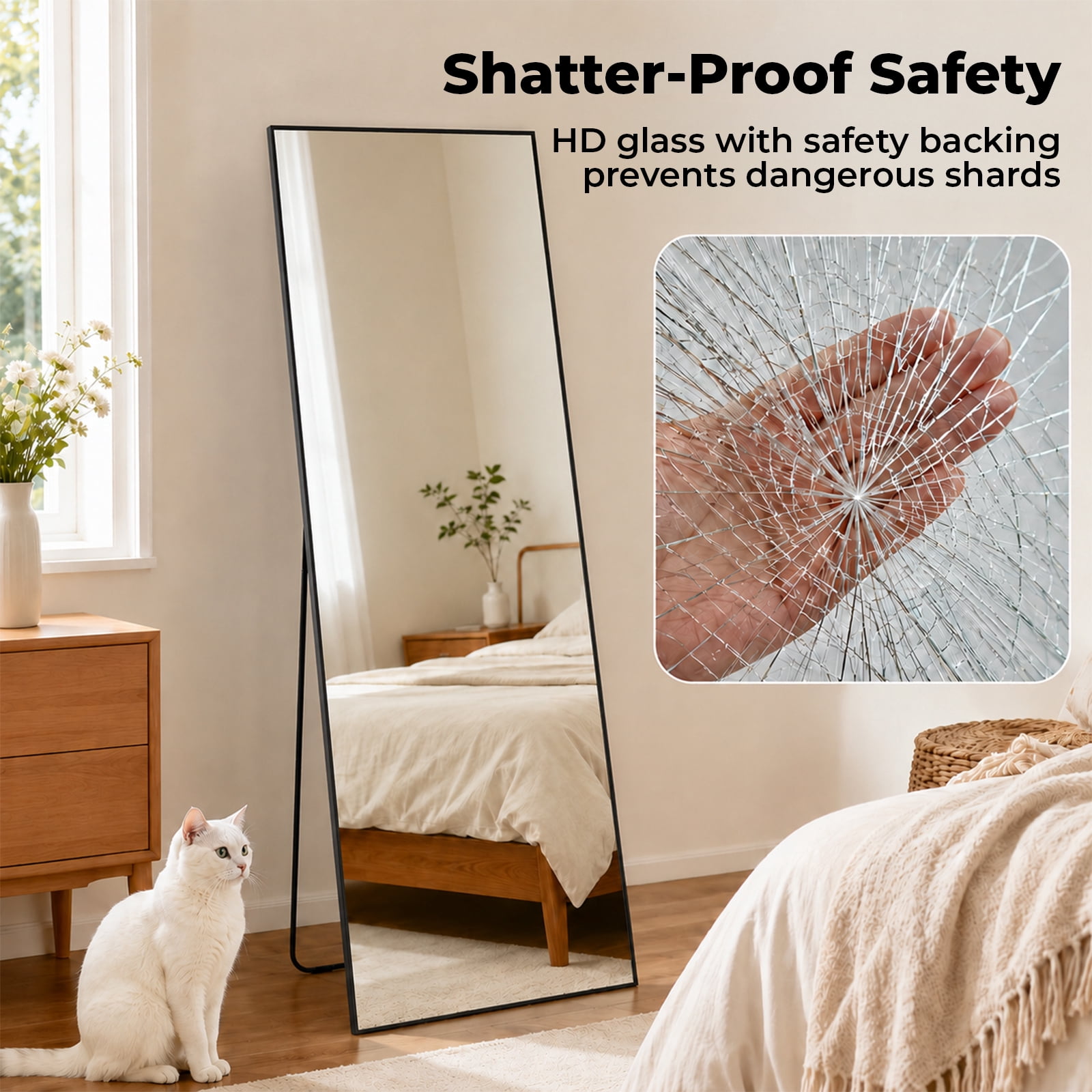 Alvantor 56"x15" Mirror Full Length Full Body Mirror with Stand, Shatterproof Tempered Glass, Modern Aluminum Alloy Frame, Free Standing or Leaning for Home Decor