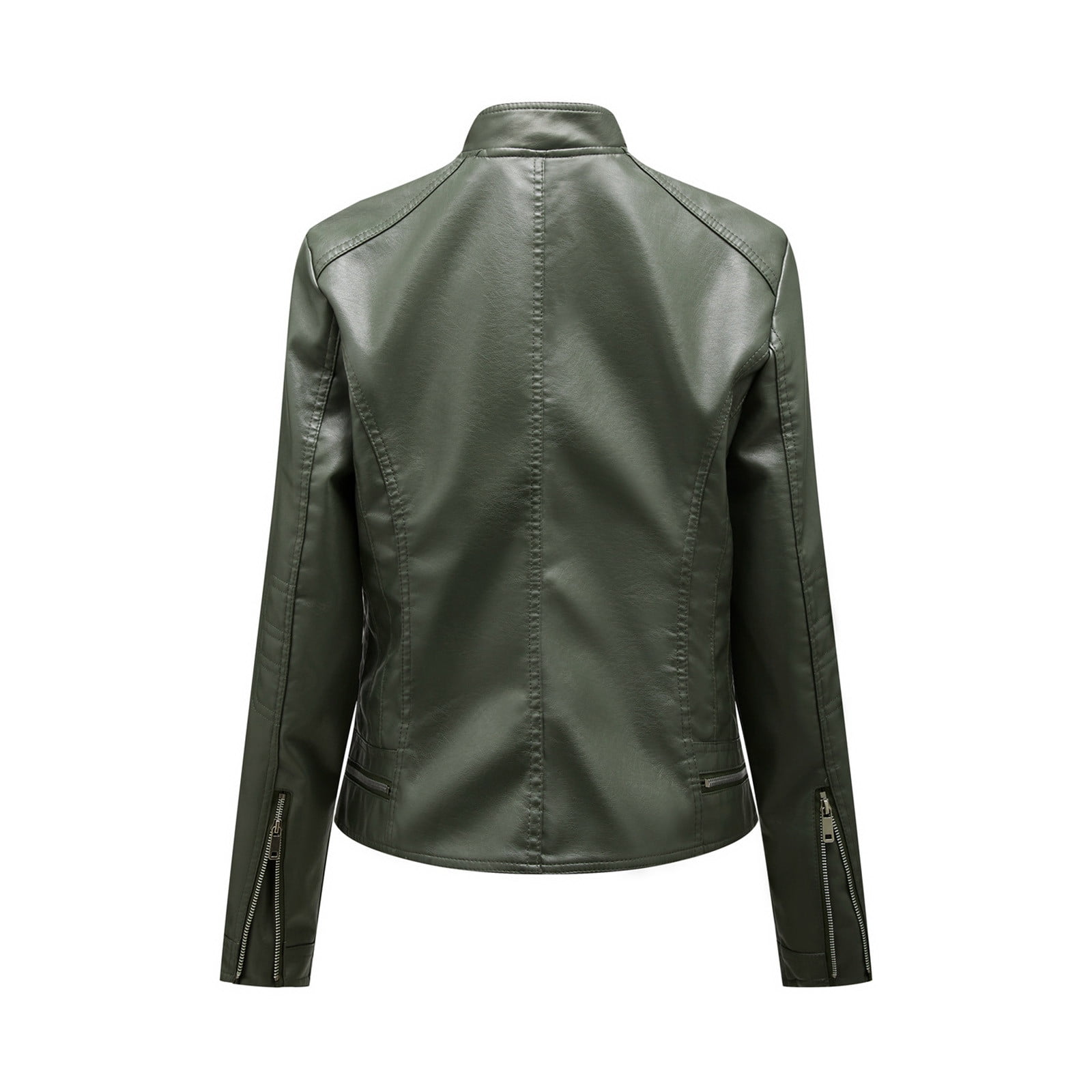 QATAINLAV Women's Fashion Faux Leather Motorcycle Jackets Casual Zipper Long Sleeve Short Coat Streetwear, Army Green, XXL