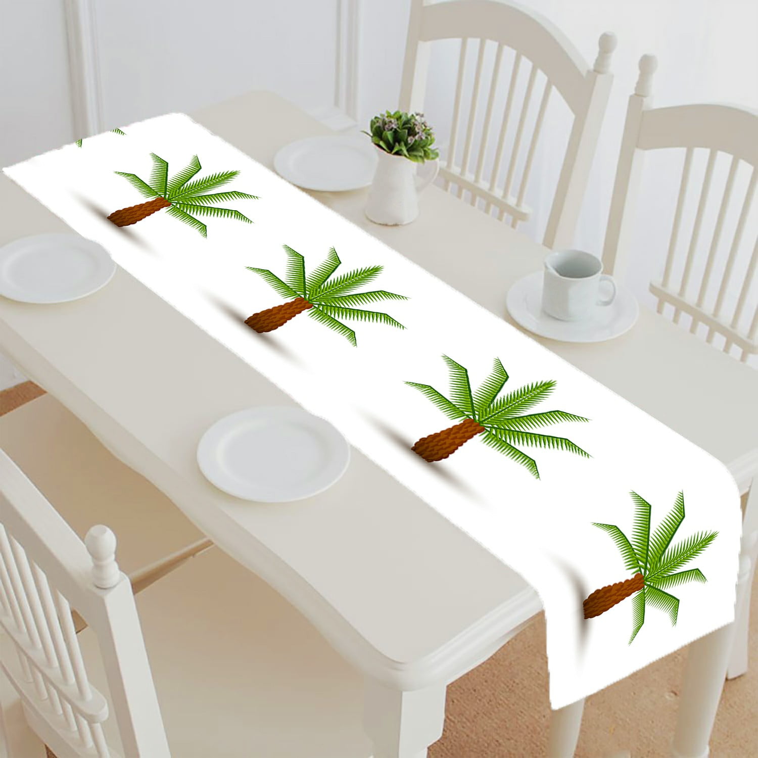 ABPHQTO Palm Tree Icon White Table Runner Placemat Tablecloth For Home