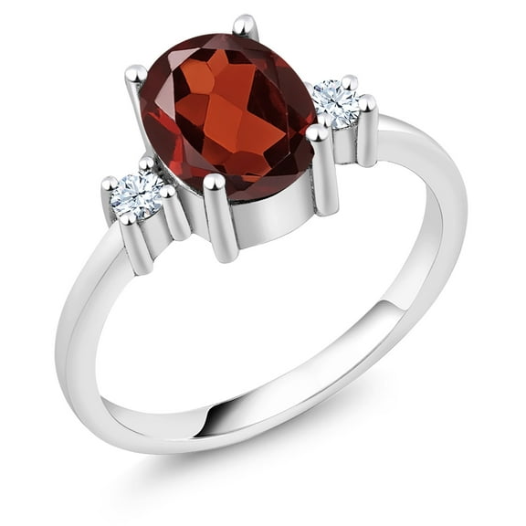 Gem Stone King 925 Sterling Silver Oval Red Garnet and White Created Sapphire Ring for Women (2.23 Cttw, Gemstone Birthstone, Size 5)