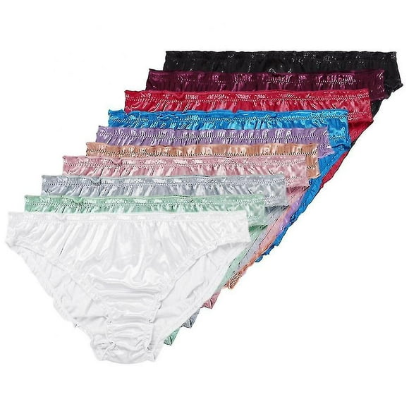 10 Pack Women's Satin Panties Ruffled Elastic Underwear Low-waist Sexy Bikini Briefs