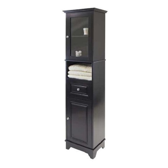 Contemporary Home Living 70.75” Black Tall Storage Cabinet with Glass Door and Drawer