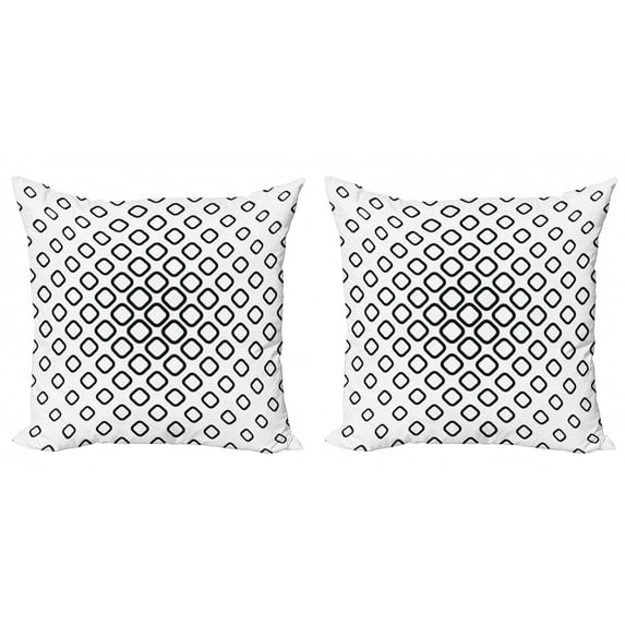 Ambesonne Abstract Throw Pillow Cover 2 Pack, Trippy Fractal Rounds, 20", Black and White