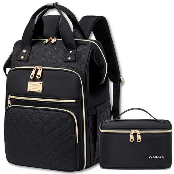 Mochila de almuerzo Weitars para mujer con portátil de 15,6 pulgadas, color negro
