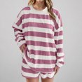 thumbnail image 3 of Spring and Summer Fashion 2 Picec of Sets for Womens Plus Size Striped Knitted Long Sleeved Round Neck Top Pants Set, 3 of 7