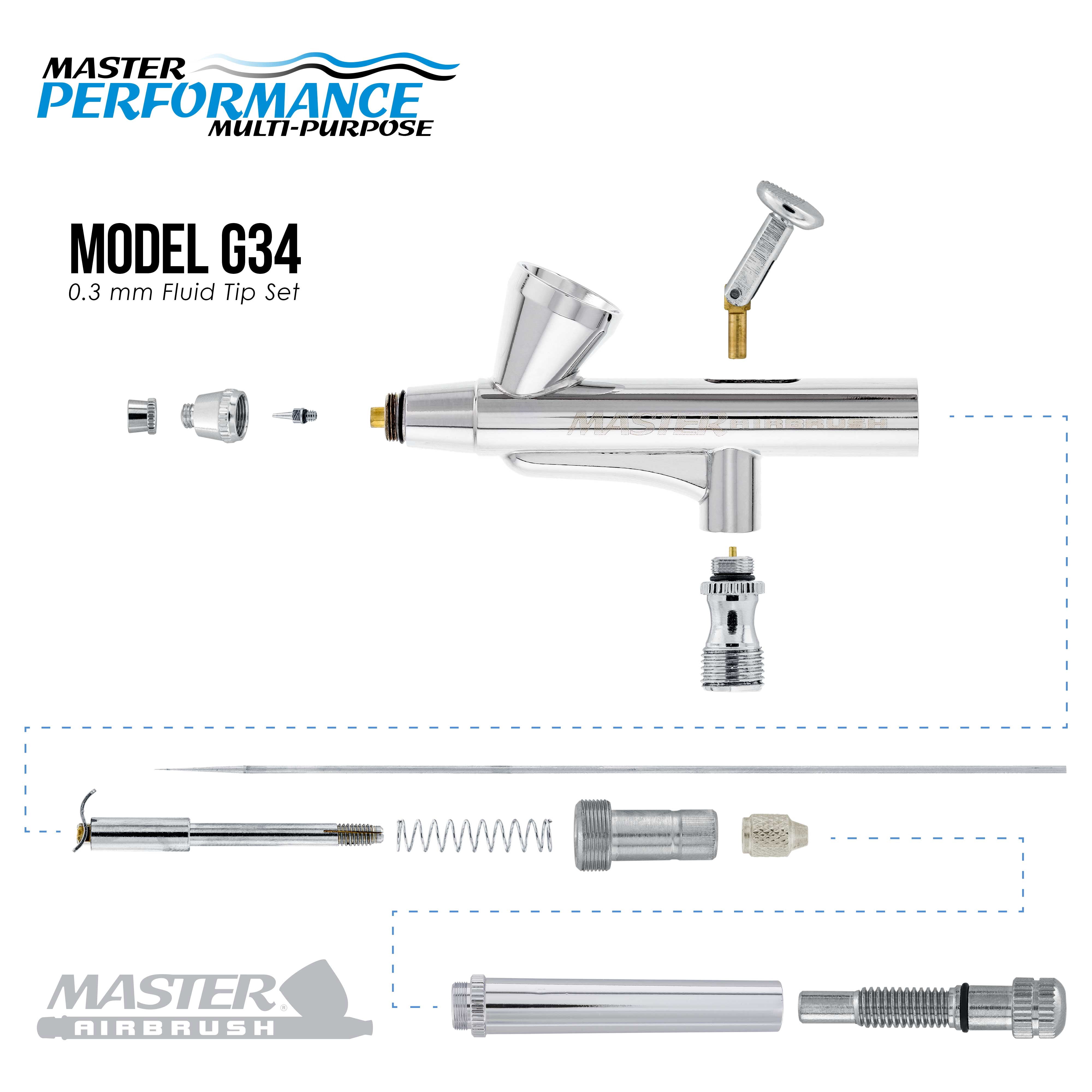 Master Airbrush Airbrushing System Kit with a G34 Multi-Purpose Gravity Feed Dual-Action Airbrush with 1/16oz. Cup and 0.3mm Tip, Mini Air Compressor, Hose, Storage Case, How-To-Airbrush ARC Card