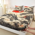thumbnail image 4 of Feelyou Japanese Ink Wash Red Sun Dragon Queen Sheet Sets for Men Women, Traditional Cloud Wildlife Bed Set, 4-Piece, 4 of 5