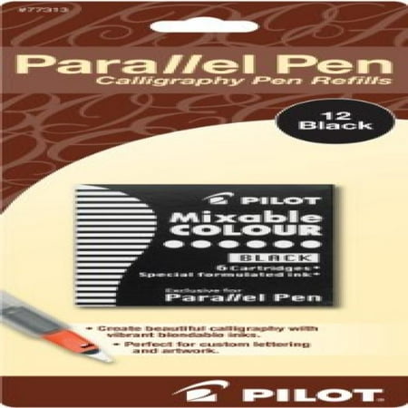 Pilot Parallel Pen Ink Refills for Calligraphy Pens, Black, 12 Cartridges per Pack